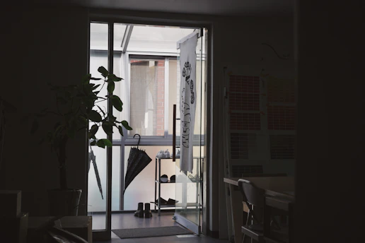 white and black floral window curtain