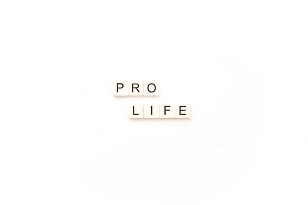 Scrabble tiles arranged to spell out the words 'PRO LIFE' on a plain white background.