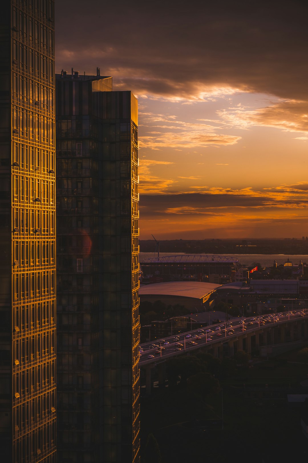 high rise building during sunset