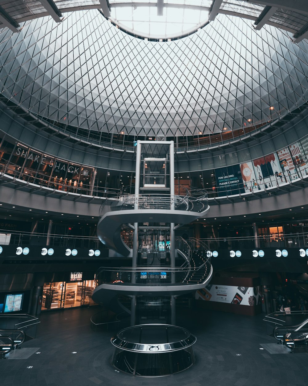 black and white glass walled building