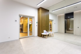 white wooden framed glass door closed