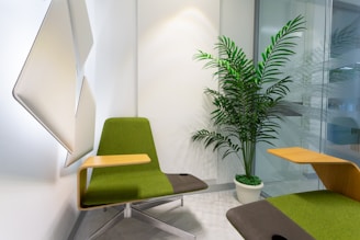green and black chair beside green plant