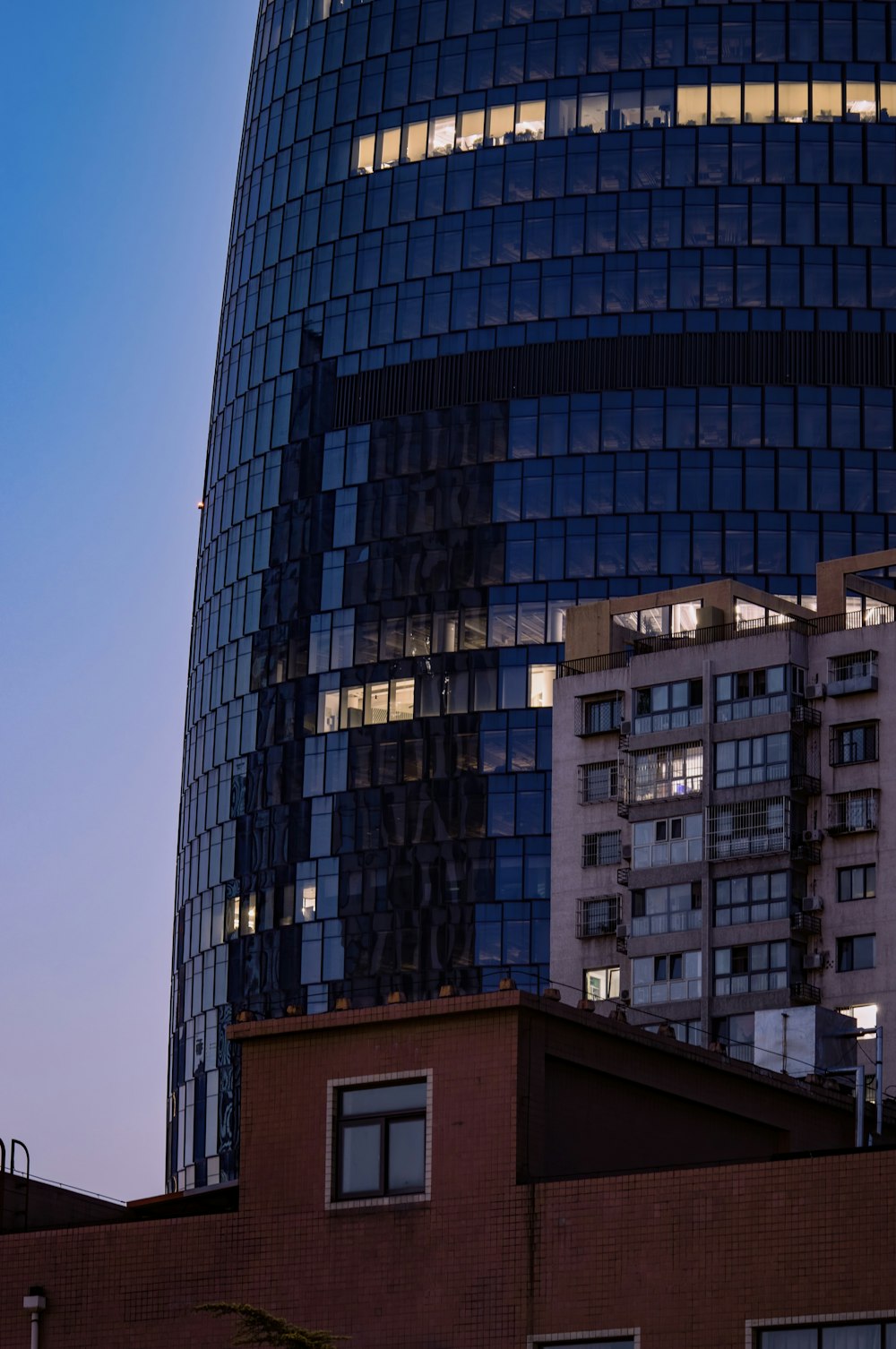 brown and blue concrete building