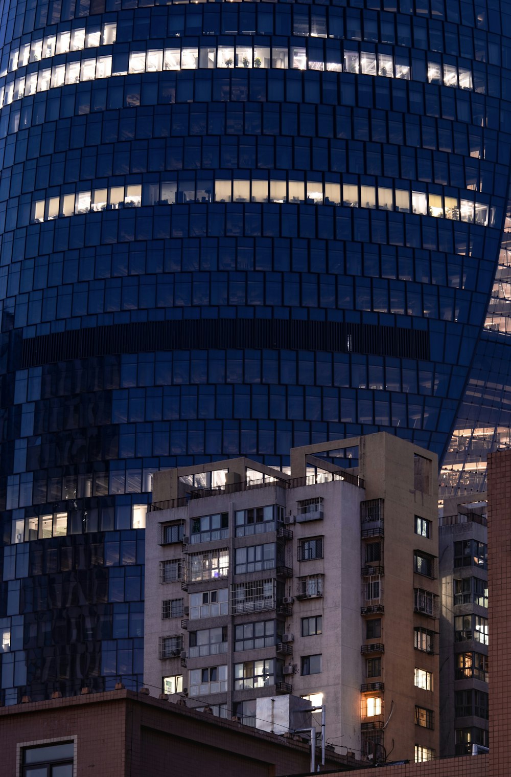 blue and brown concrete building