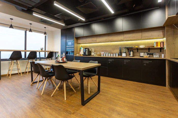 Bright office kitchen and break area