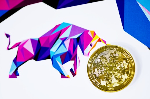gold and purple round coin