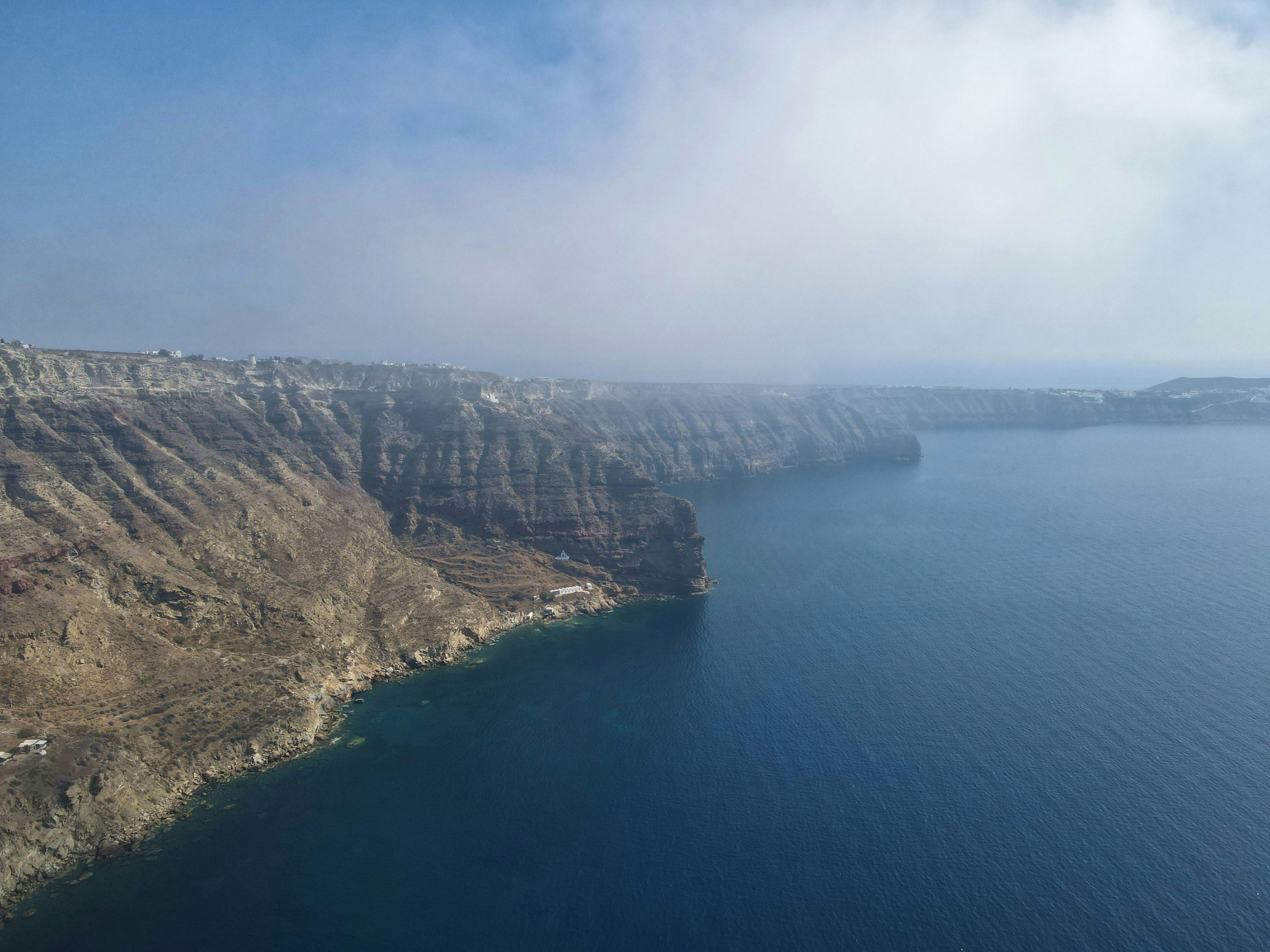Aerial view of the Santorini caldera and the volcano