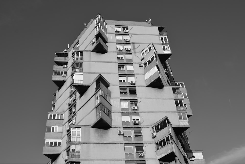 grayscale photo of concrete building