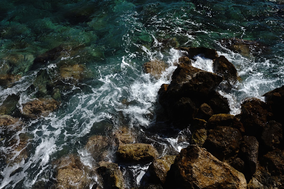 brown rocky shore with water waves