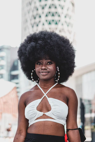 woman in white halter top