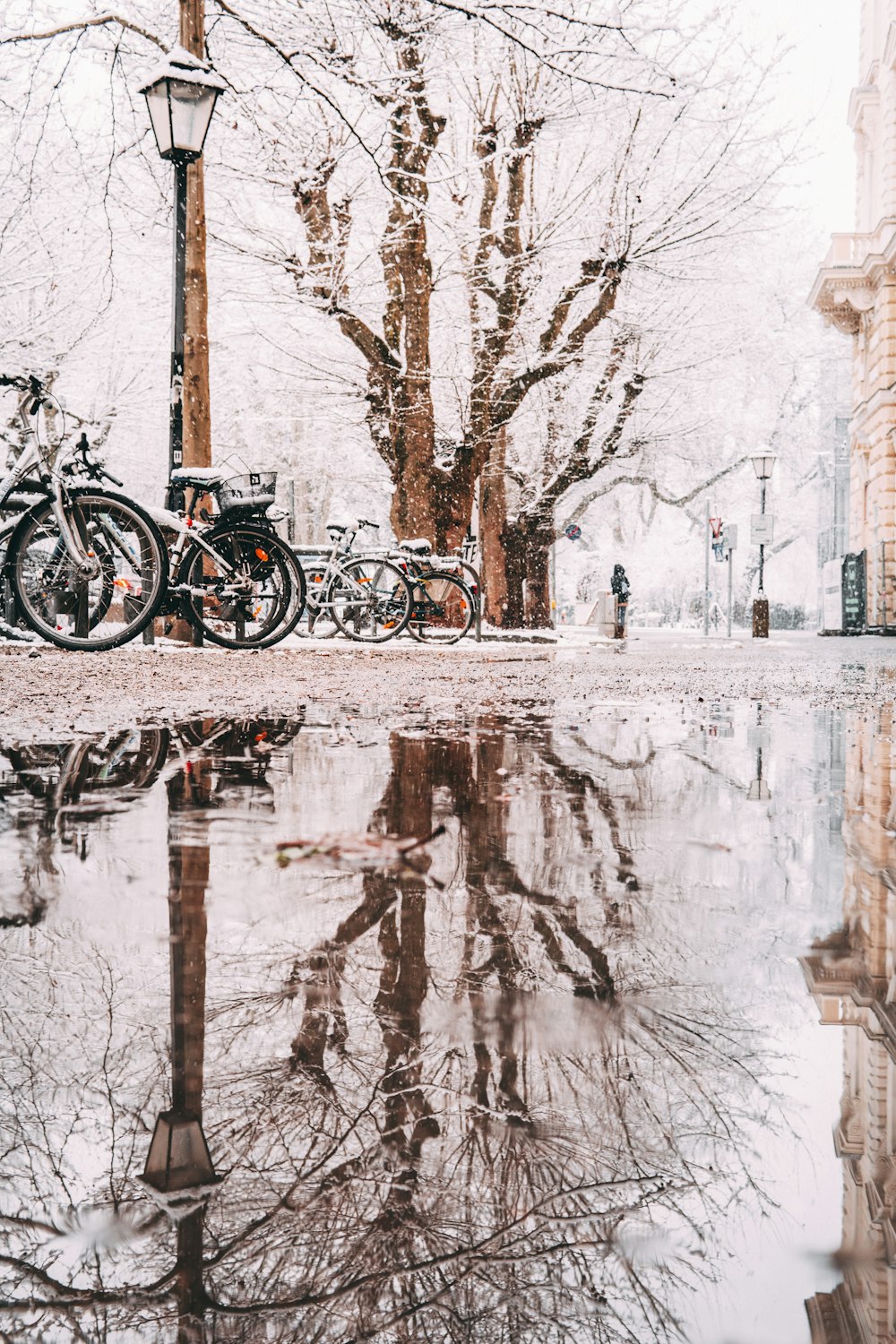 black bicycle on white snow covered ground