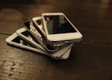A collection of smartphones arranged aesthetically.