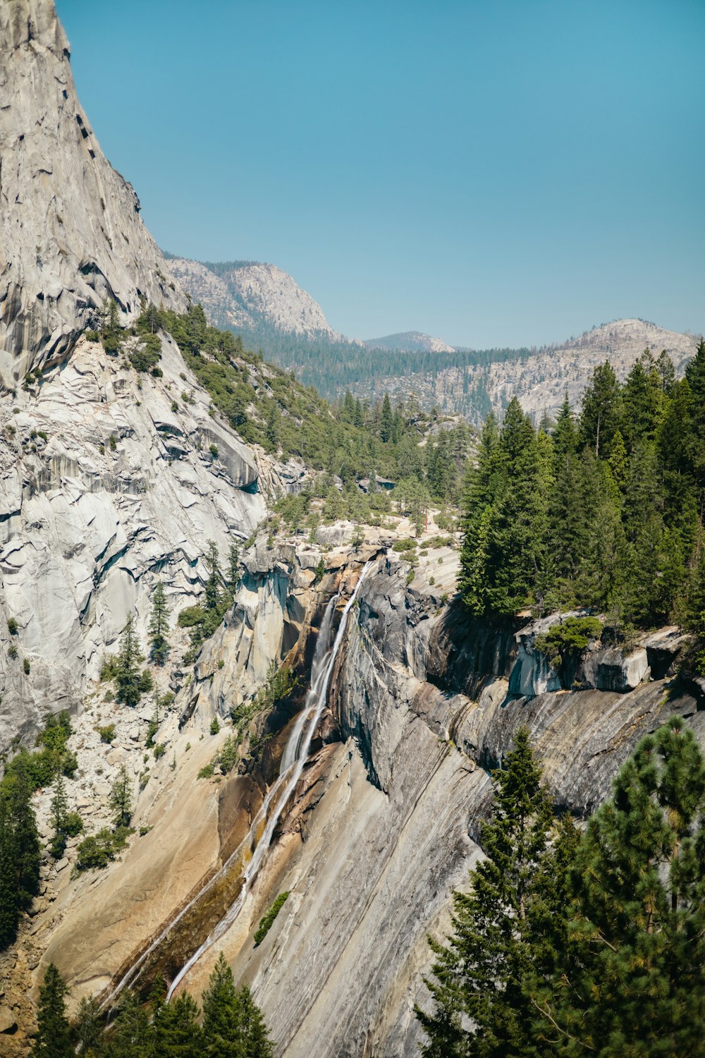 green pine trees on rocky mountain under blue sky during daytime