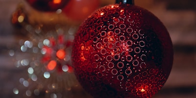 red baubles in tilt shift lens