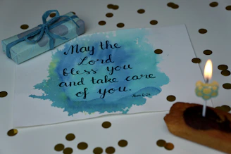 blue and white happy birthday greeting card