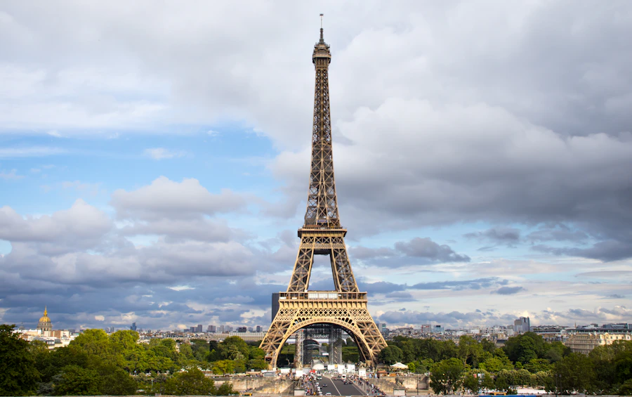 The Eiffel Tower rising over the streets of Paris
