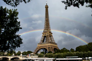 eiffel tower under gray sky