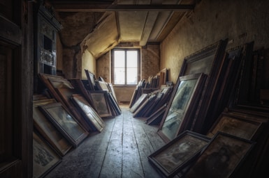 framing with frames for photo composition,how to photograph in grandma's attic...; brown wooden framed glass windows