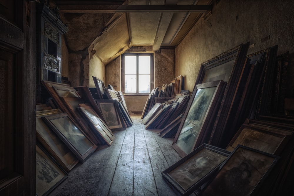 brown wooden framed glass windows