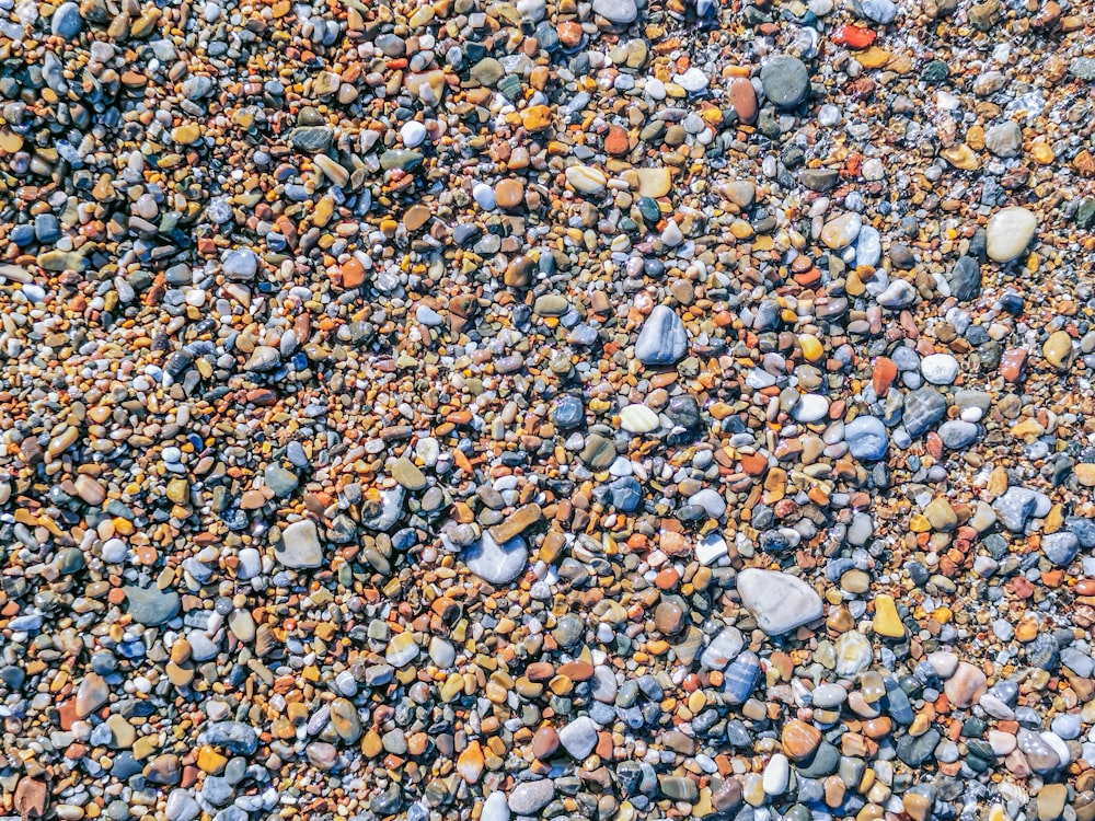 braune und graue Kieselsteine auf dem Boden
