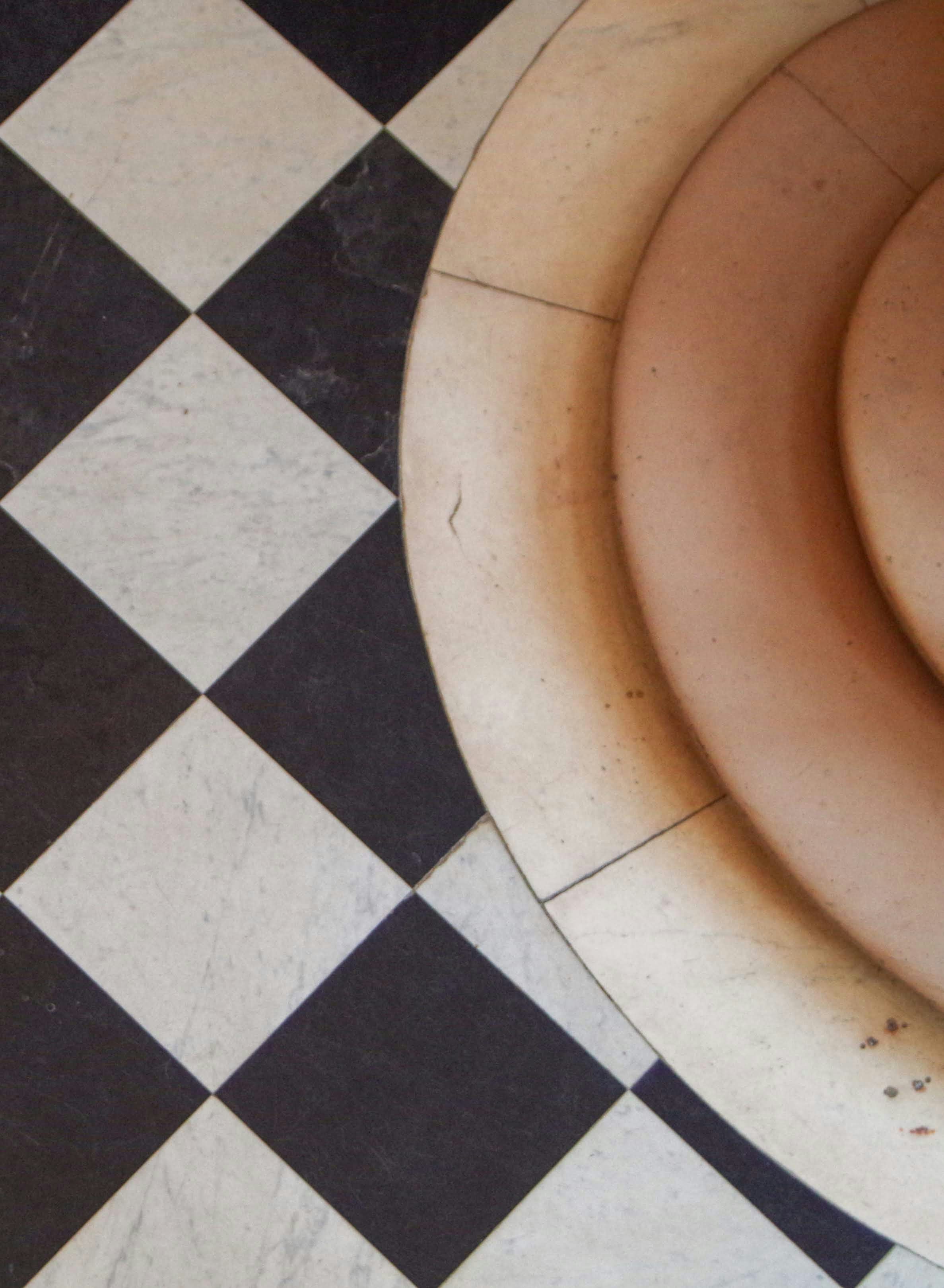 black and white checkered floor tiles