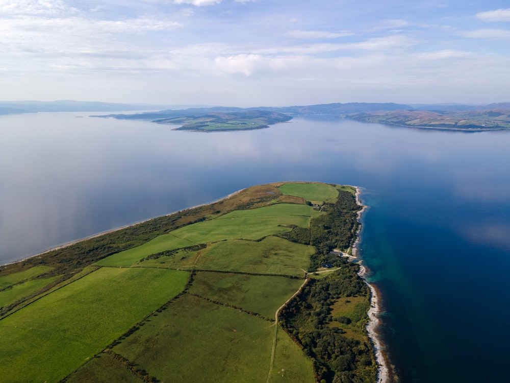 an aerial view of a large body of water