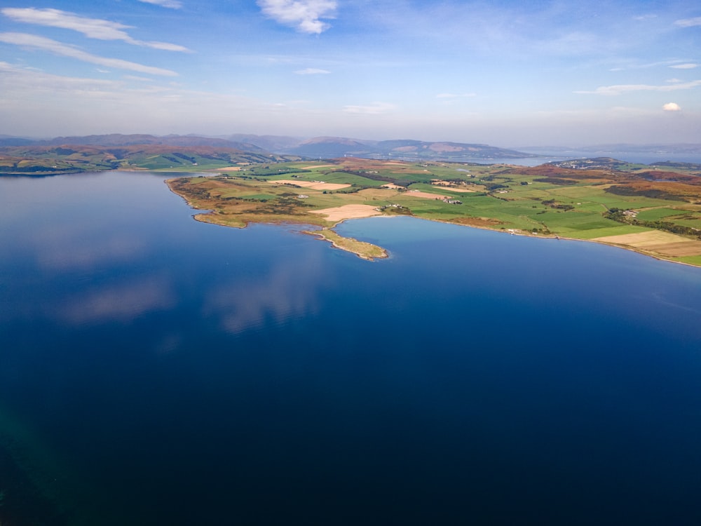 an aerial view of a large body of water