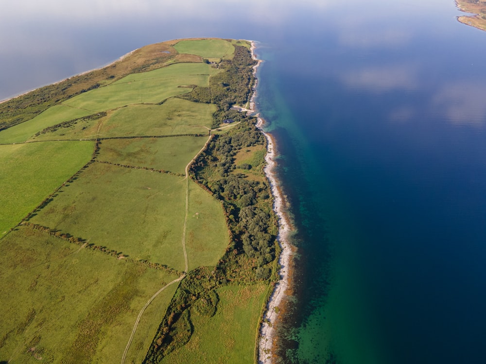 an aerial view of a large body of water