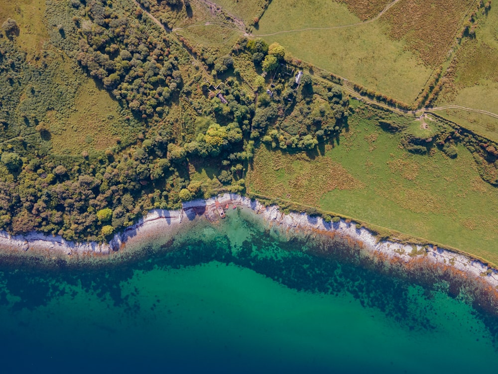 an aerial view of a large body of water