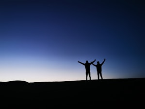 a couple of people standing on top of a hill