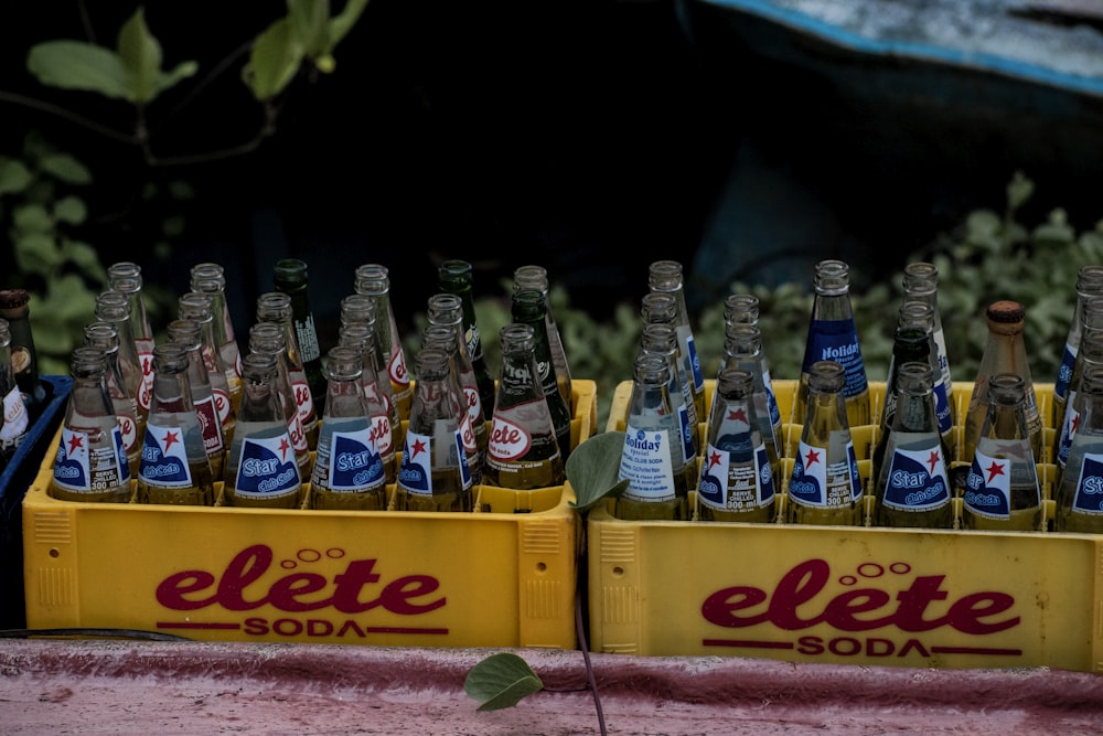 coca cola bottles on yellow crate