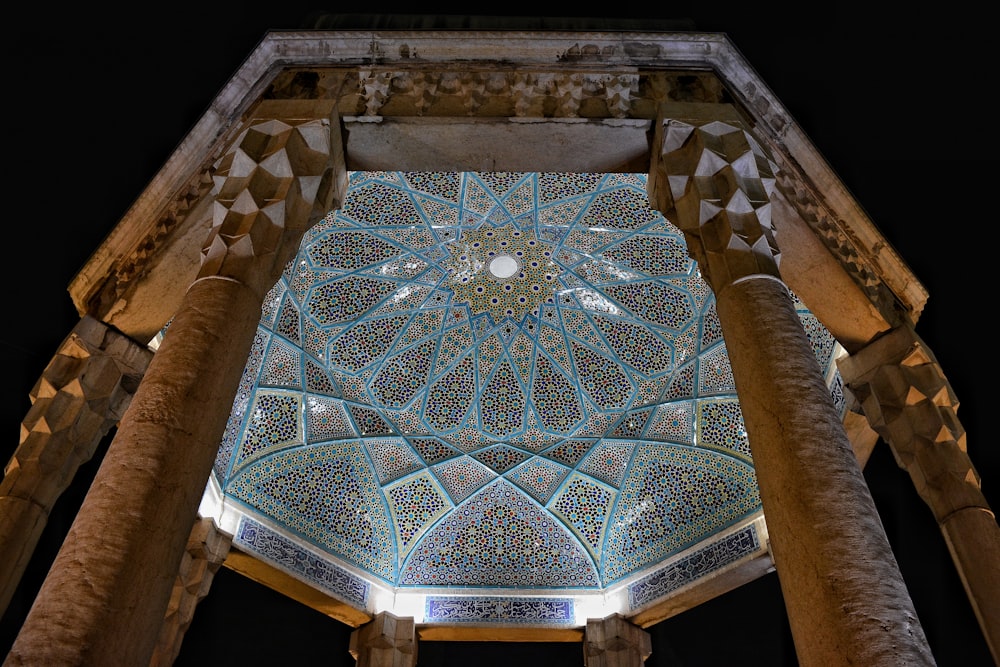 brown and blue floral ceiling