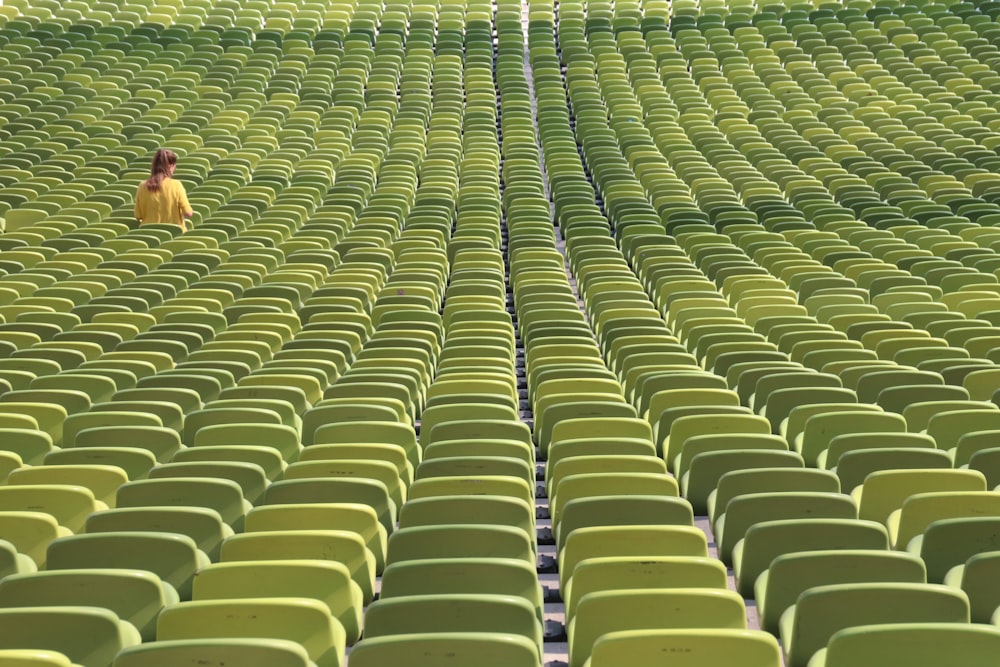 green plastic chairs with no people