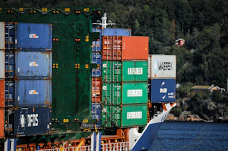 green and orange cargo containers