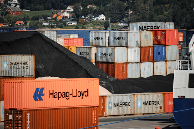 red and blue intermodal containers
