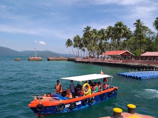 a group of people riding on top of a boat