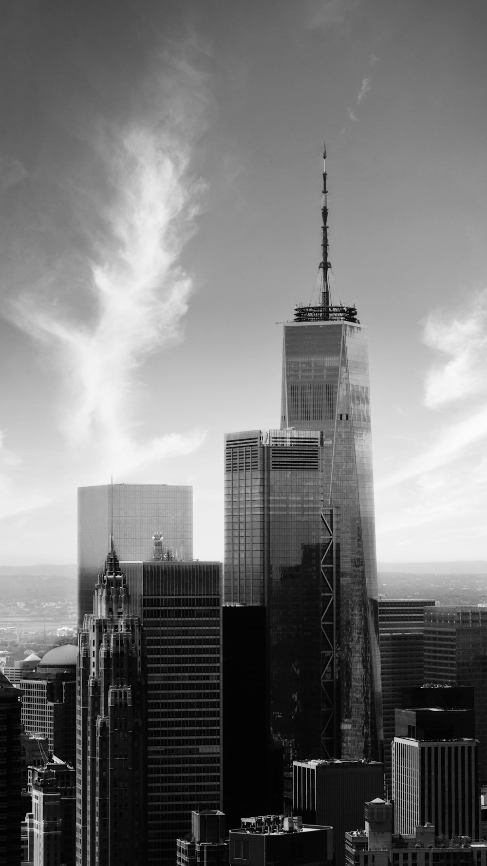 grayscale photo of high rise building