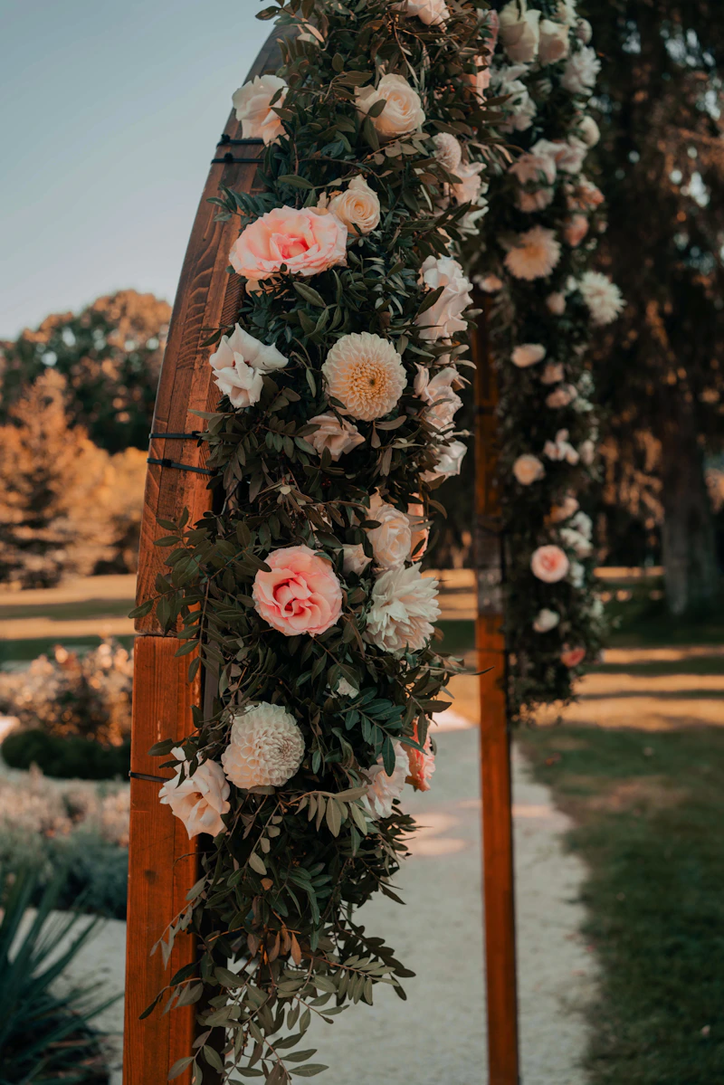Arch with blush garden roses