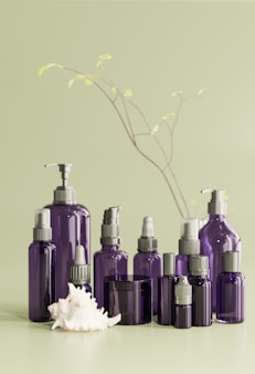 Image 9: a group of purple bottles sitting on top of a table