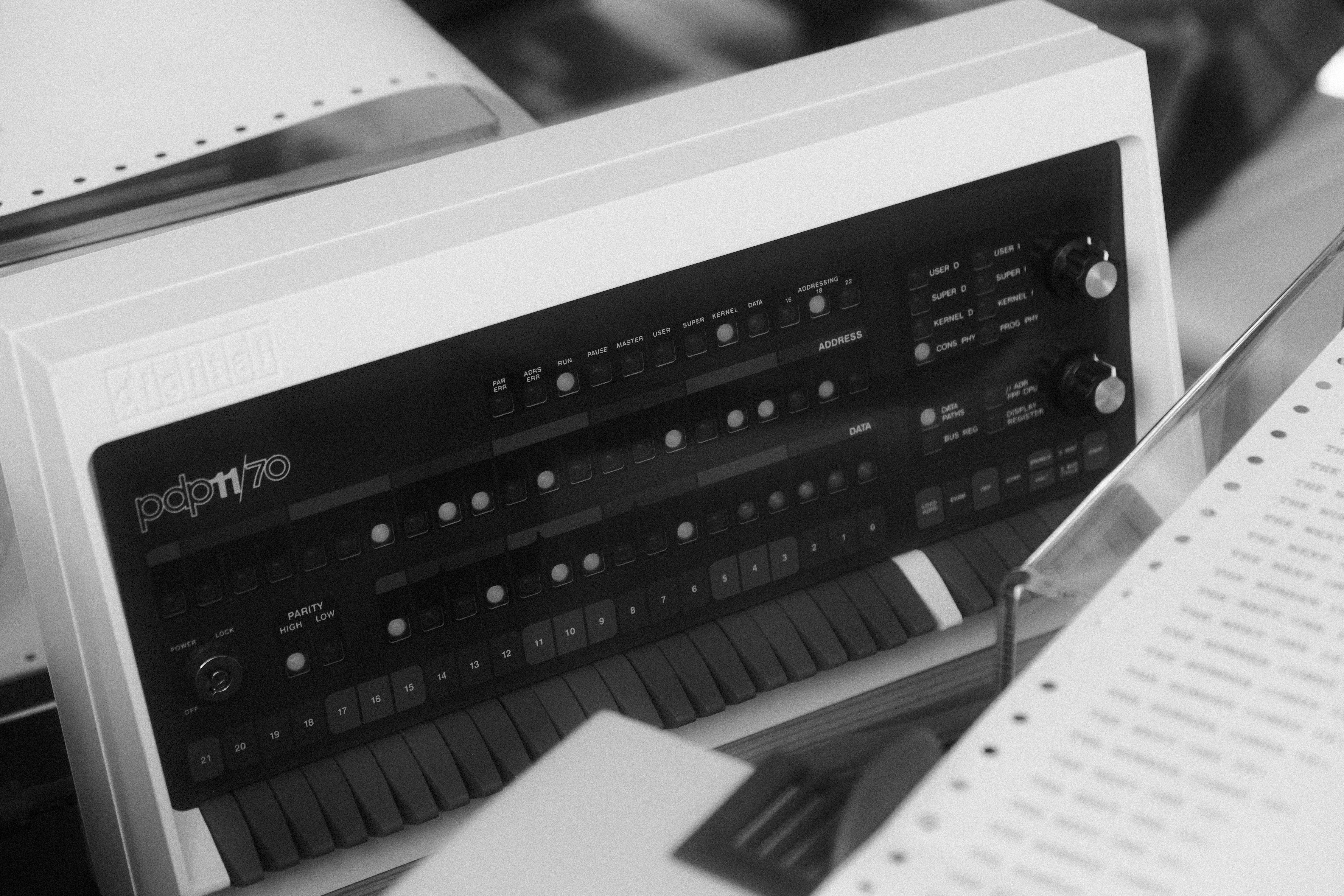 Intricate control panel of a vintage Digital PDP computer.