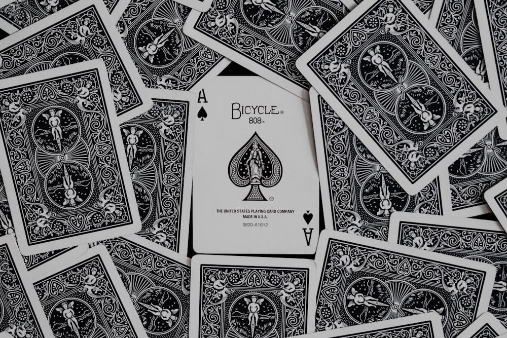 white and blue playing cards