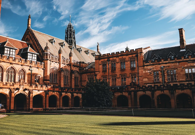 Clock tower of the Quadrangle building at the University of Sydney, Australia