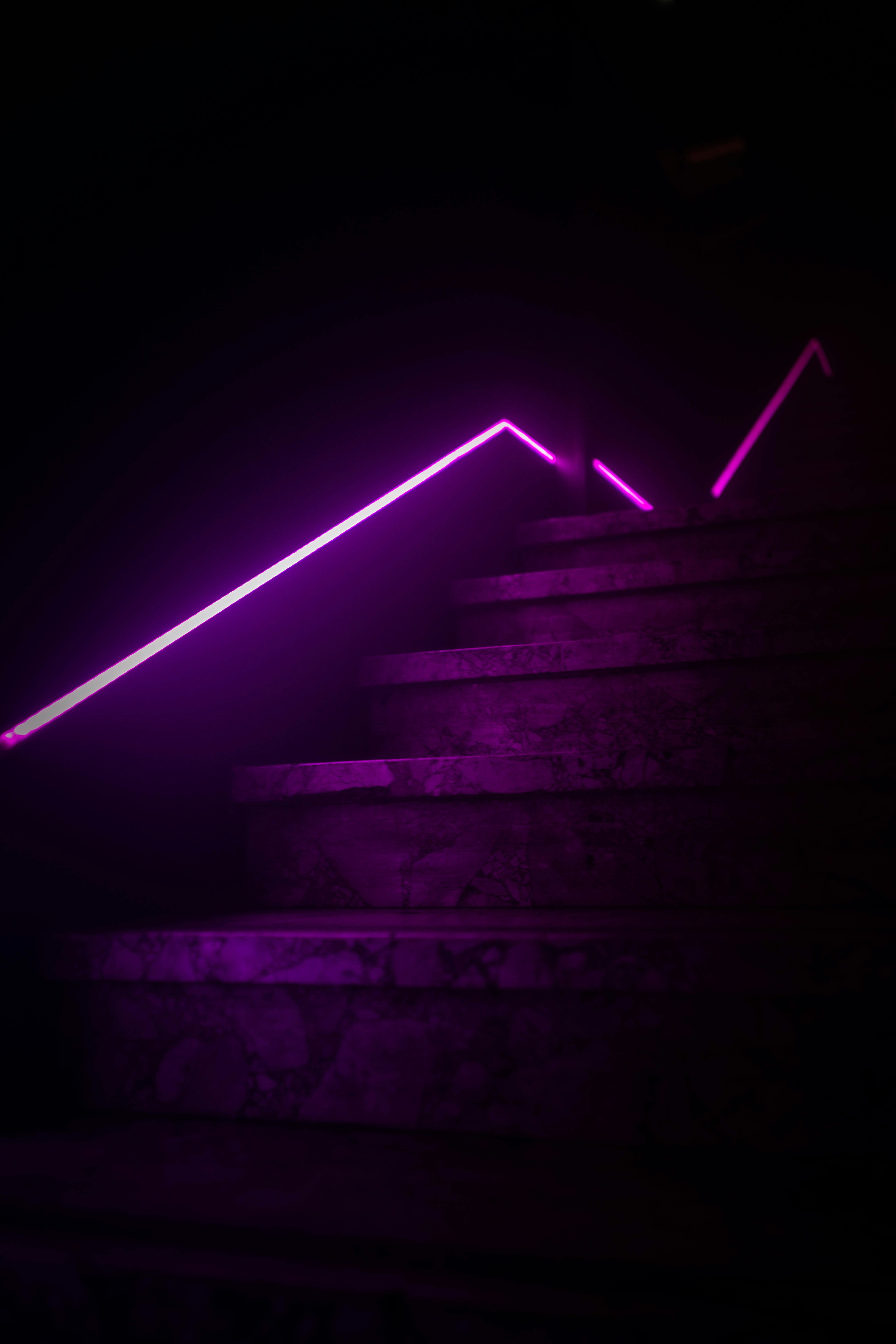 purple light on black staircase