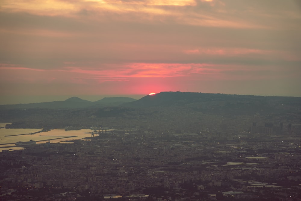 silhouette of mountain during sunset