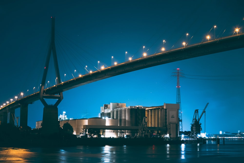 bridge with lights during night time