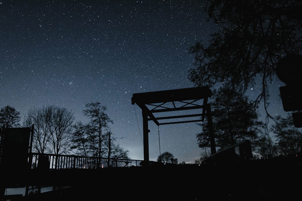 silhouette of trees under blue sky during night time