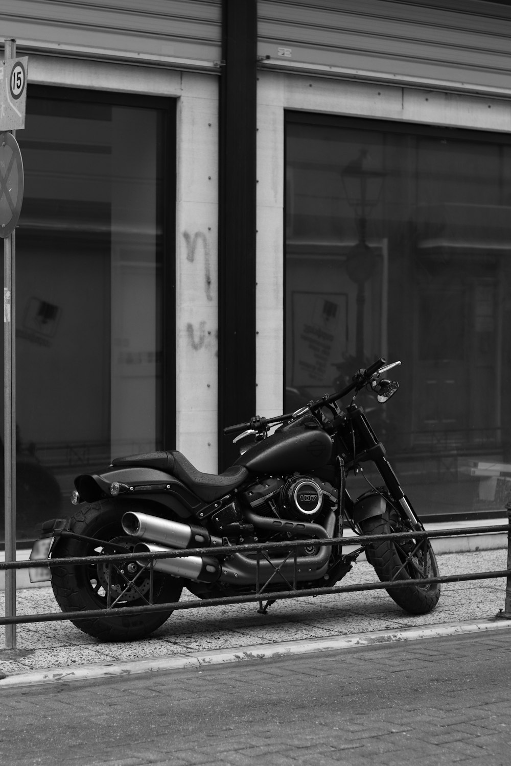 a motorcycle parked on the side of the road