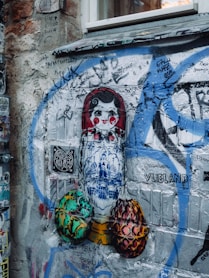 woman in yellow and black dress graffiti