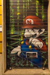 red blue and white bird painting