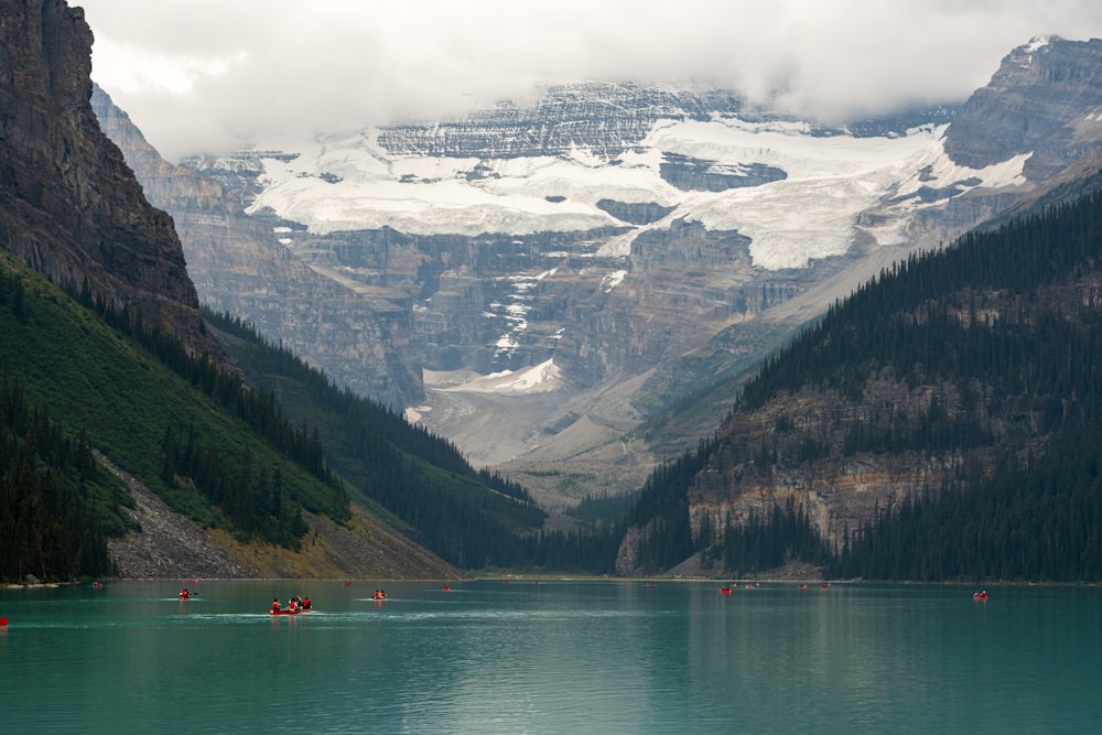 a lake with a mountain in the background